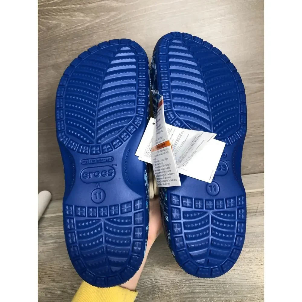 Crocs Baya Holiday Plaid Clogs Blue Jean Sandals Unisex Shoe Mens Size 11
